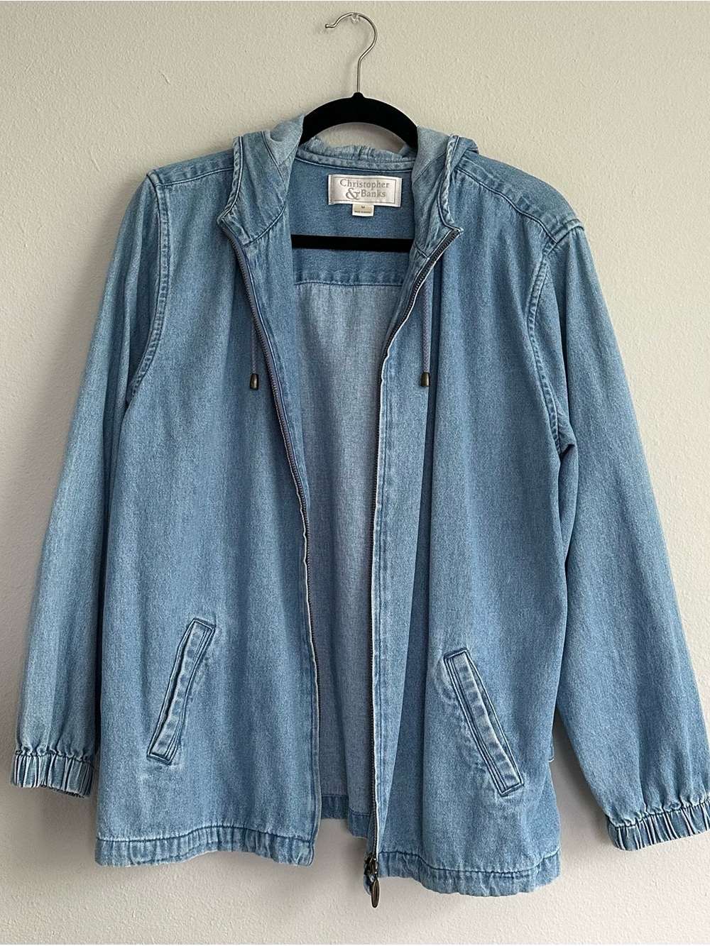 Y2K Christopher & Banks Faded Blue Wash Denim Hoodie Jacket 90’s